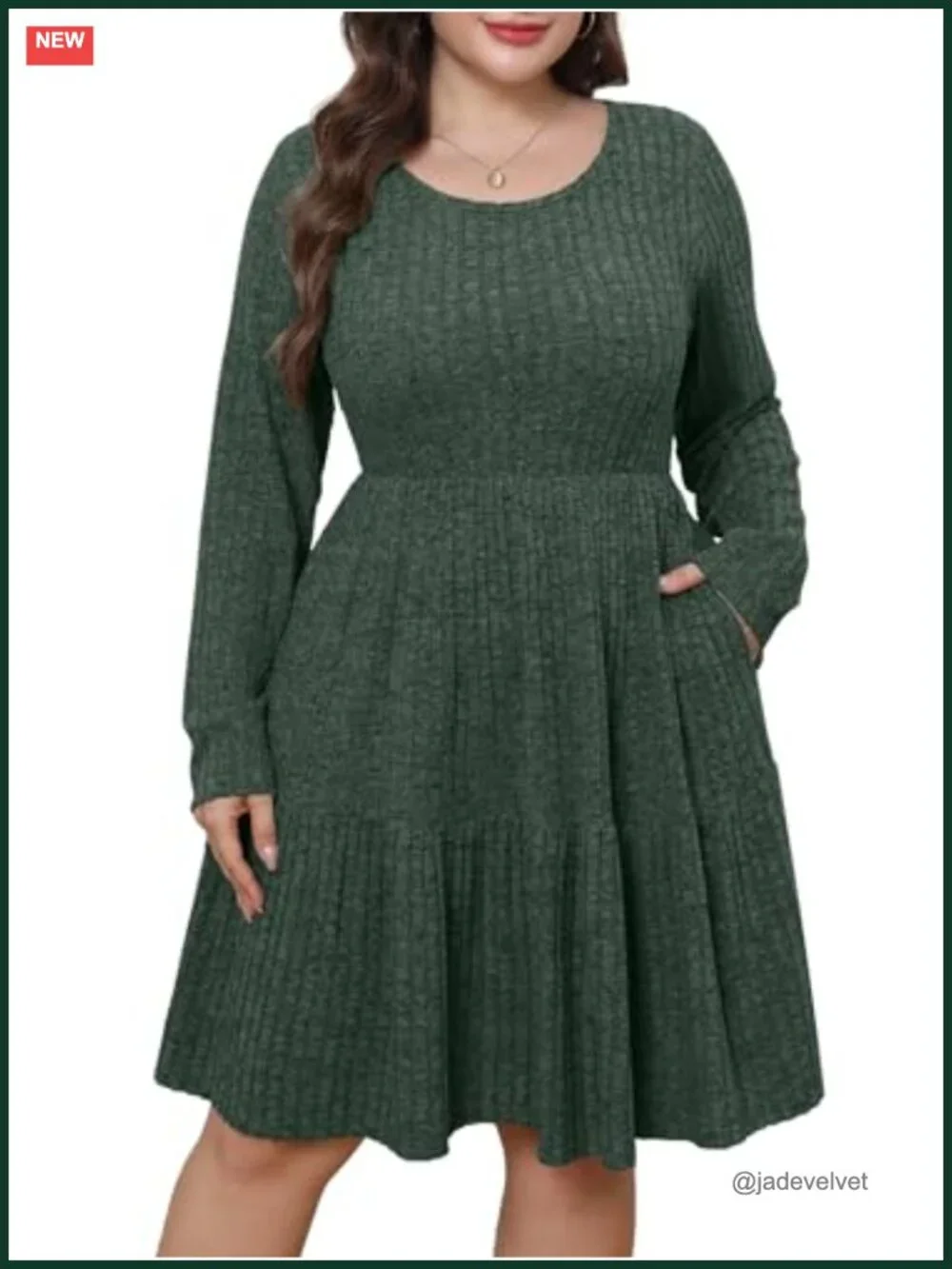 Plus Size Fall Sweater Dress with Pockets Long Sleeve A-Line Midi